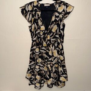 Universal Thread Black Floral Mini Dress with Yellow and White Blooms